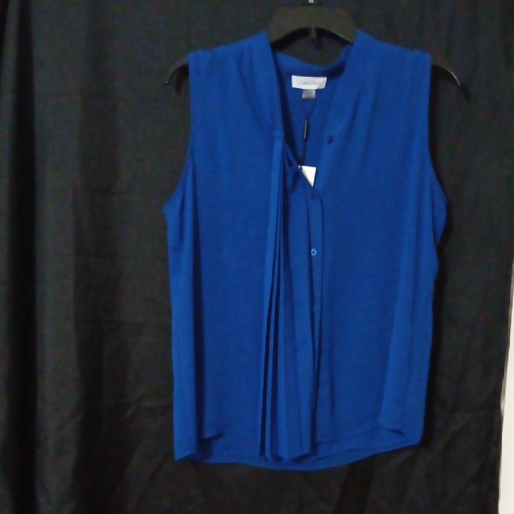 Calvin Klein Blue Sleeveless Pleated Blouse